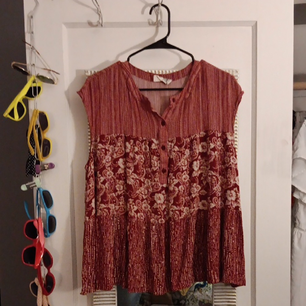 everleigh Red Patterned Short-Sleeve Peasant Top